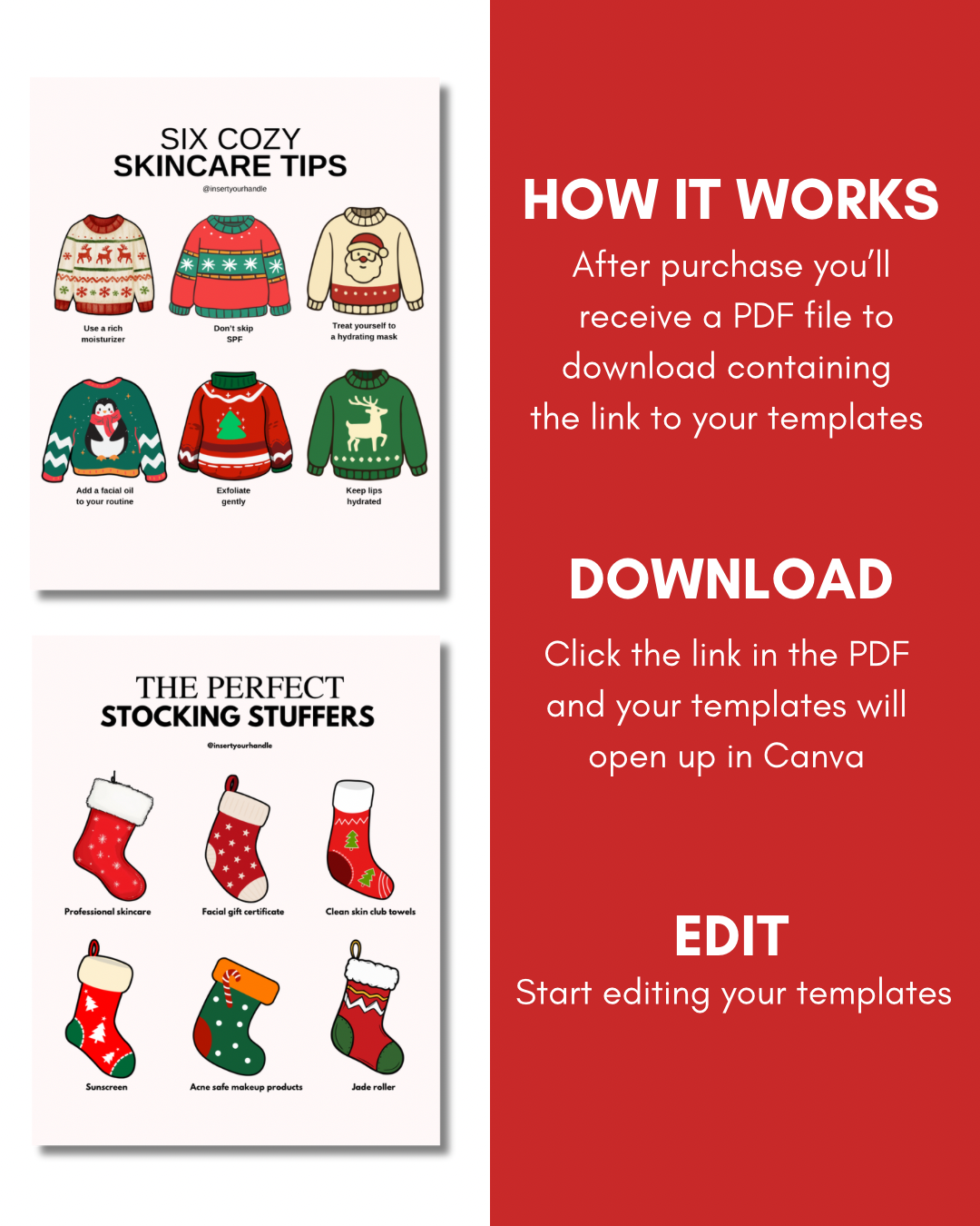 10 CHRISTMAS EDITABLE SKINCARE TEMPLATES + 5 QUOTES