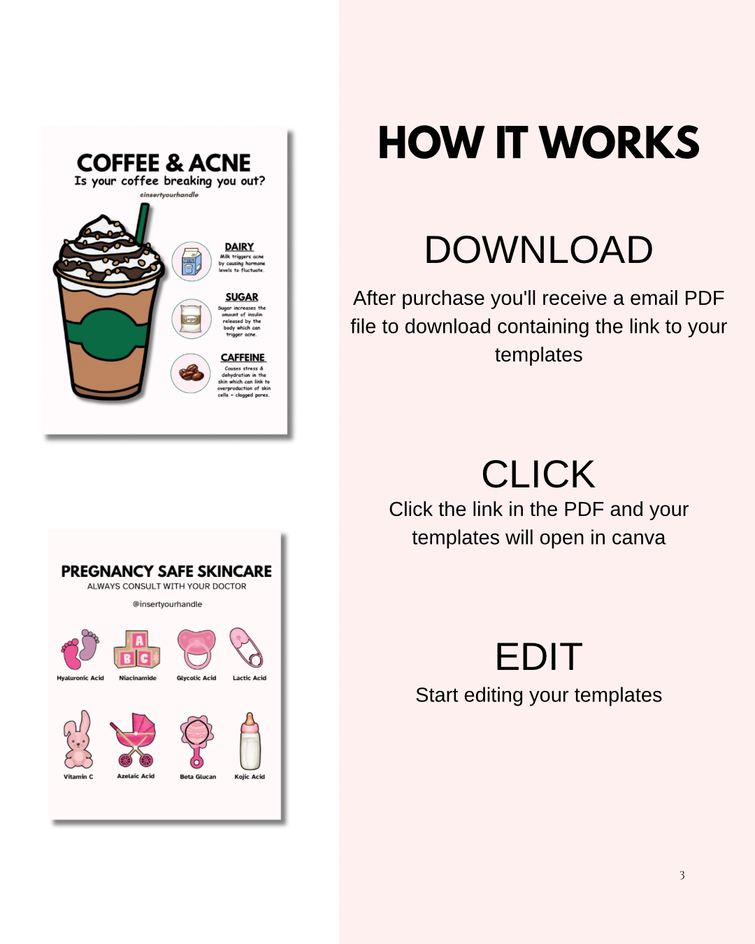 100 + EDITABLE SKINCARE TEMPLATES