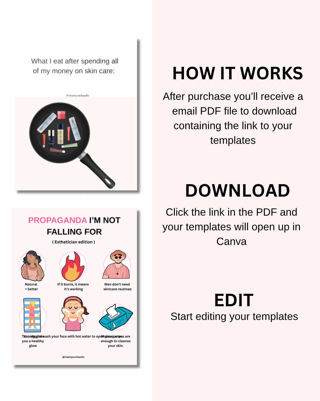 20 EDITABLE SKINCARE TEMPLATES + 10 MEMES