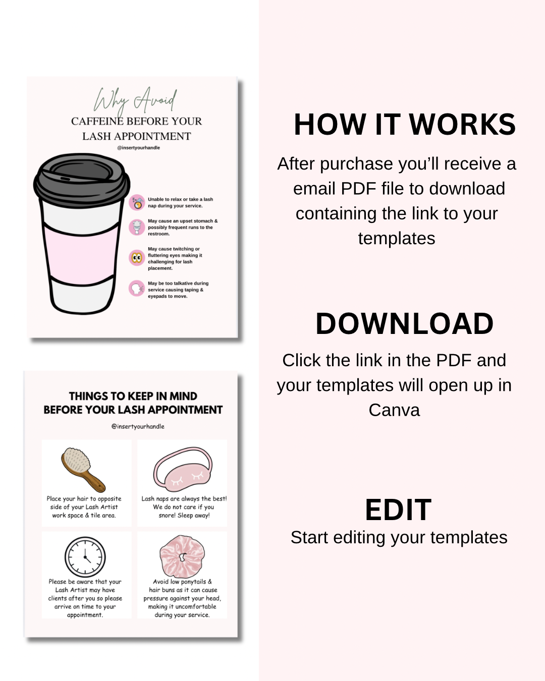 10 EDITABLE LASH TECHNICIAN TEMPLATES + 5 QUOTES