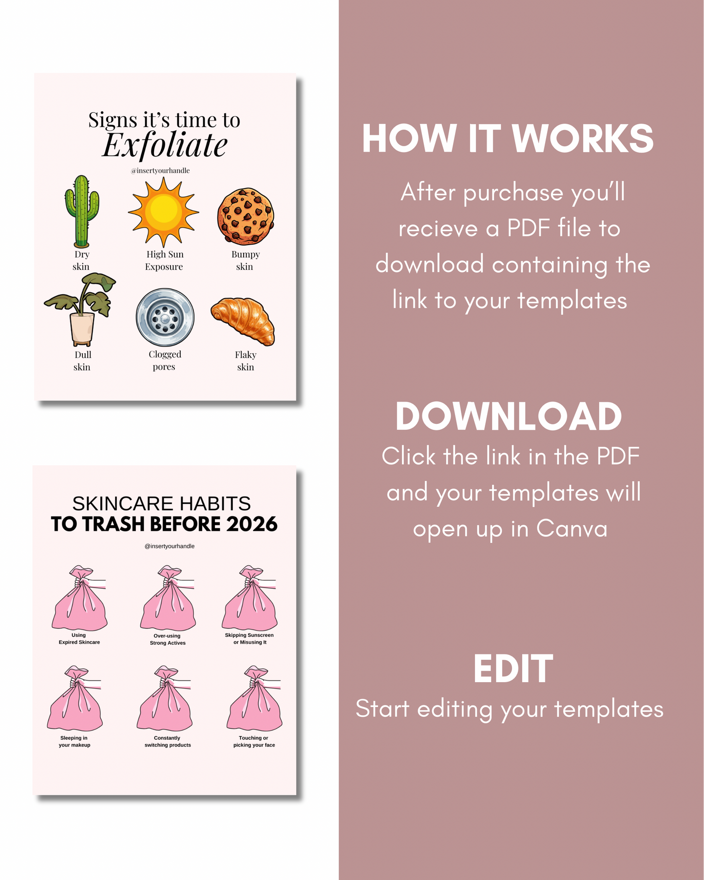 20 EDITABLE SKINCARE TEMPLATES + 5 BONUS NEW YEAR POSTS