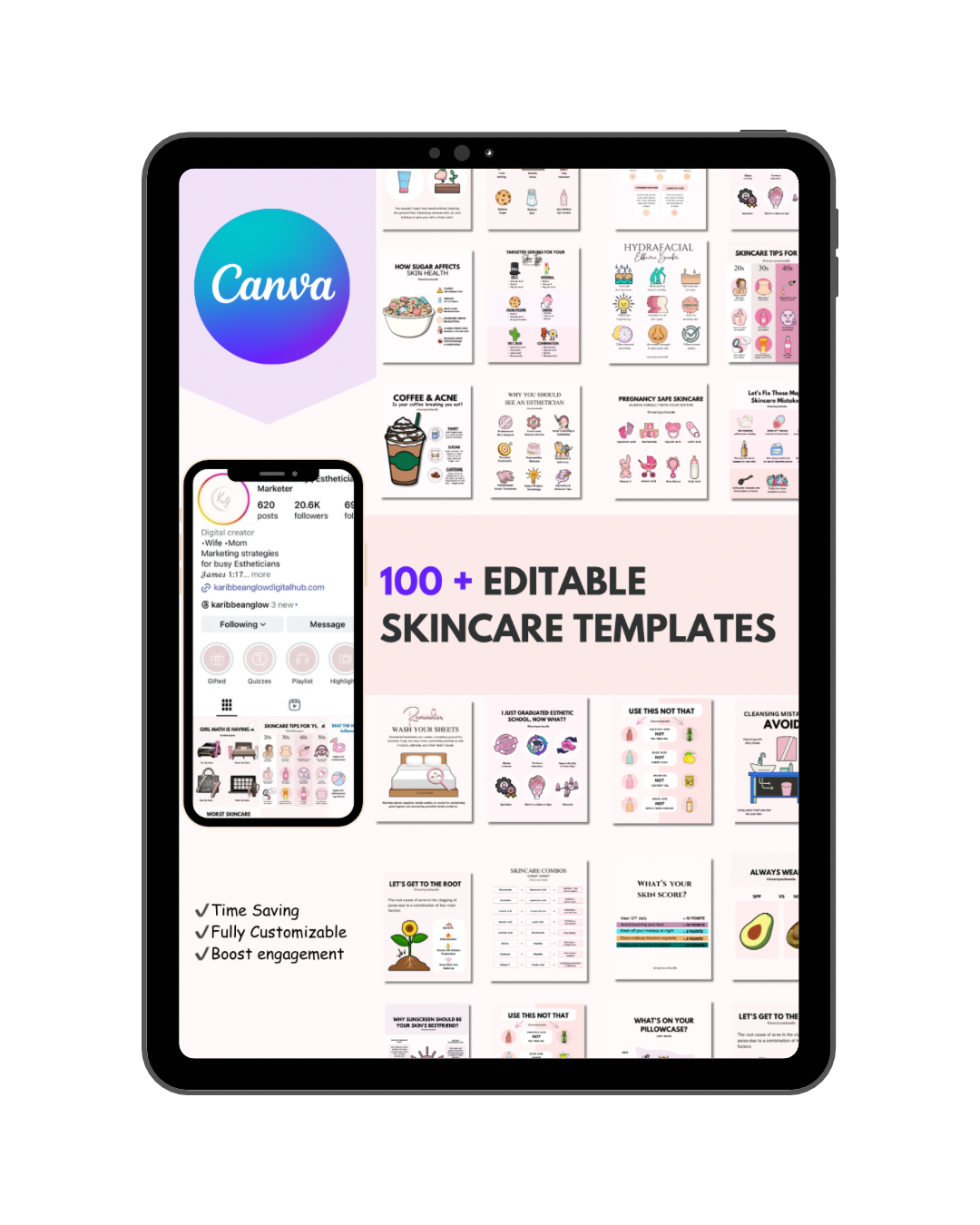 100 + EDITABLE SKINCARE TEMPLATES