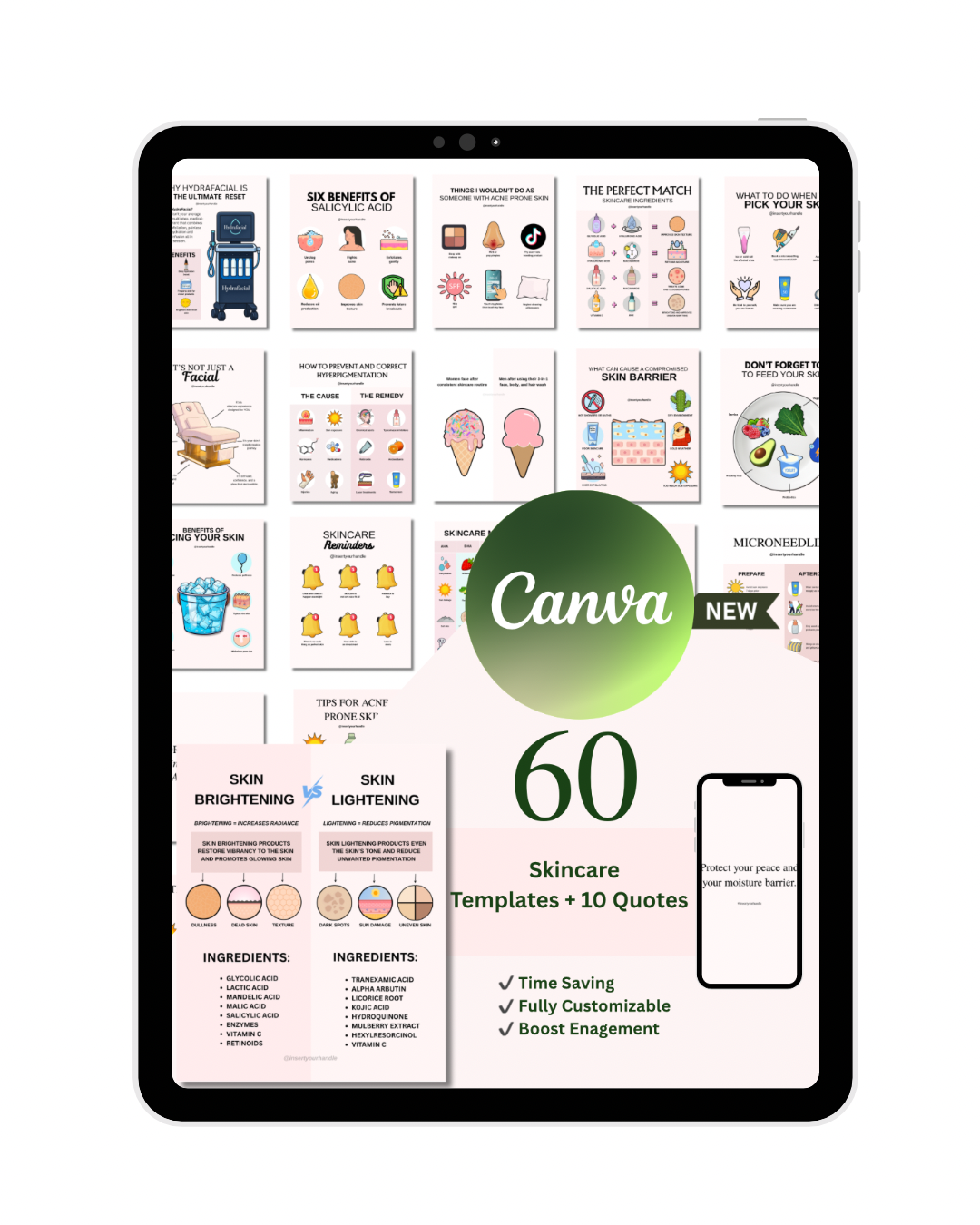 60 EDITABLE SKINCARE TEMPLATES + 5 QUOTES