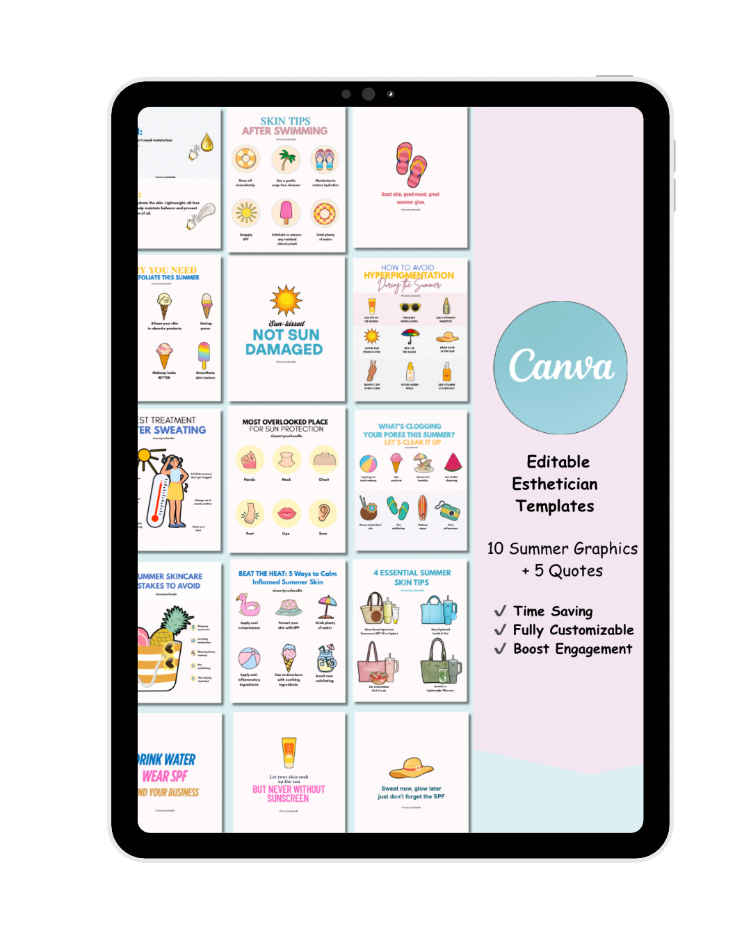 EDITABLE ESTHETICIAN TEMPLATES- 10 Summer graphics + 5 quotes